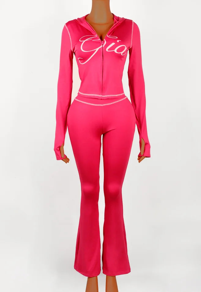 Spring And Autumn Print 2 Pieces Set Causal Street Outfits Women Y2K Fashion Long Sleeve Zip Hooded Crop Tops