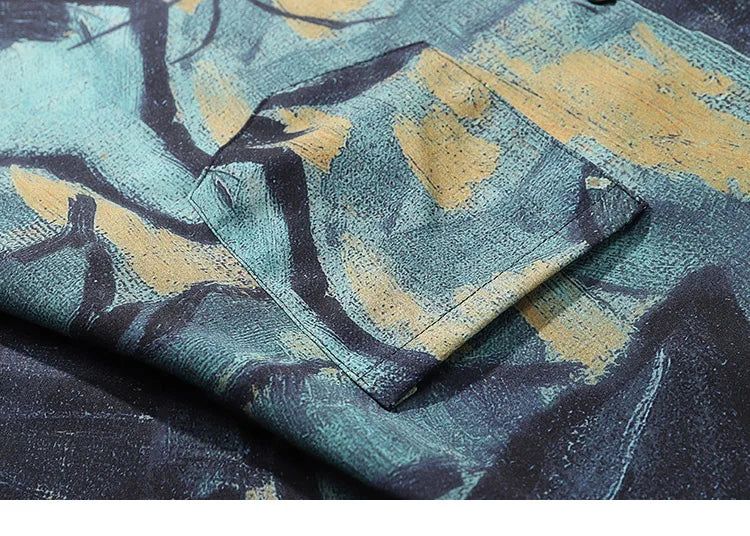 2025 Men Harajuku Hawaiian Shirt Hip Hop Streetwear Butterfly Painting Print Beach Shirt Summer Short Sleeve Aloha Shirt Casual