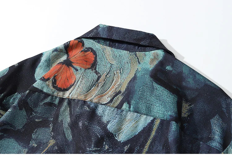 2025 Men Harajuku Hawaiian Shirt Hip Hop Streetwear Butterfly Painting Print Beach Shirt Summer Short Sleeve Aloha Shirt Casual