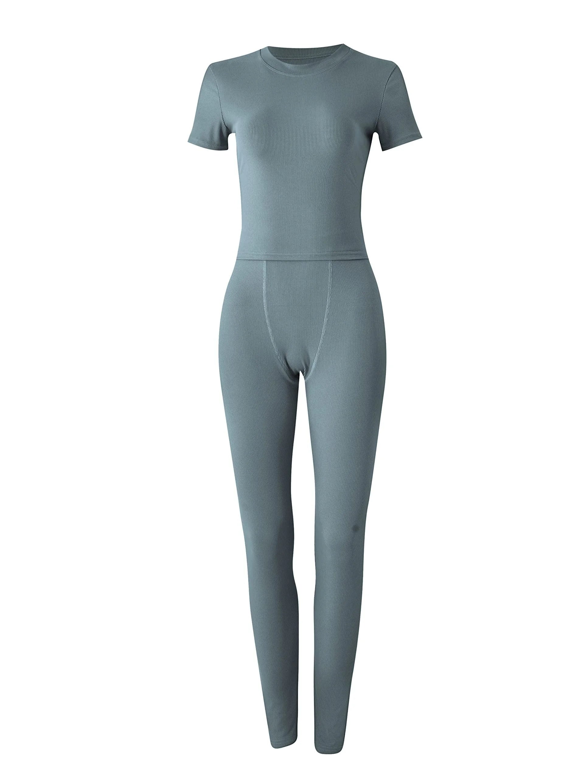 New style Lounge Wear Ribbed Casual 2 Piece Summer Shorts Set For Women Sleeve Top+Elastic Leggings Outfits