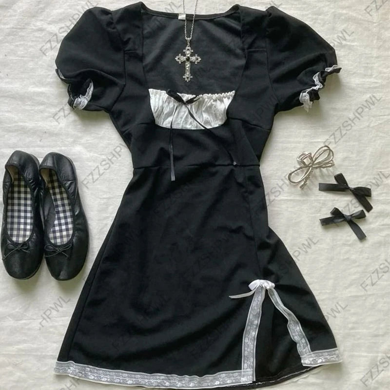 2000s 2000s Summer Punk Gothic Slim Vintage Fashion Dress emo girl  Women Clothing Dress Y2k Style Dot Printed Women Dress Spicy