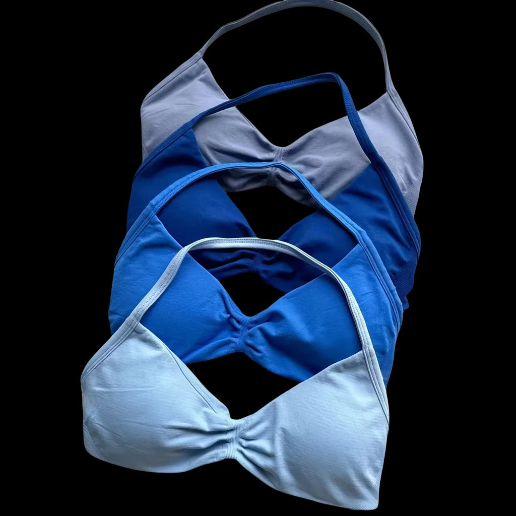 Strappy Sports Bra Seamless Women Clothes Halter Padded Yoga Bra Backless Gym Top Bras Fitness Scrunch Workout Yoga Tank Tops