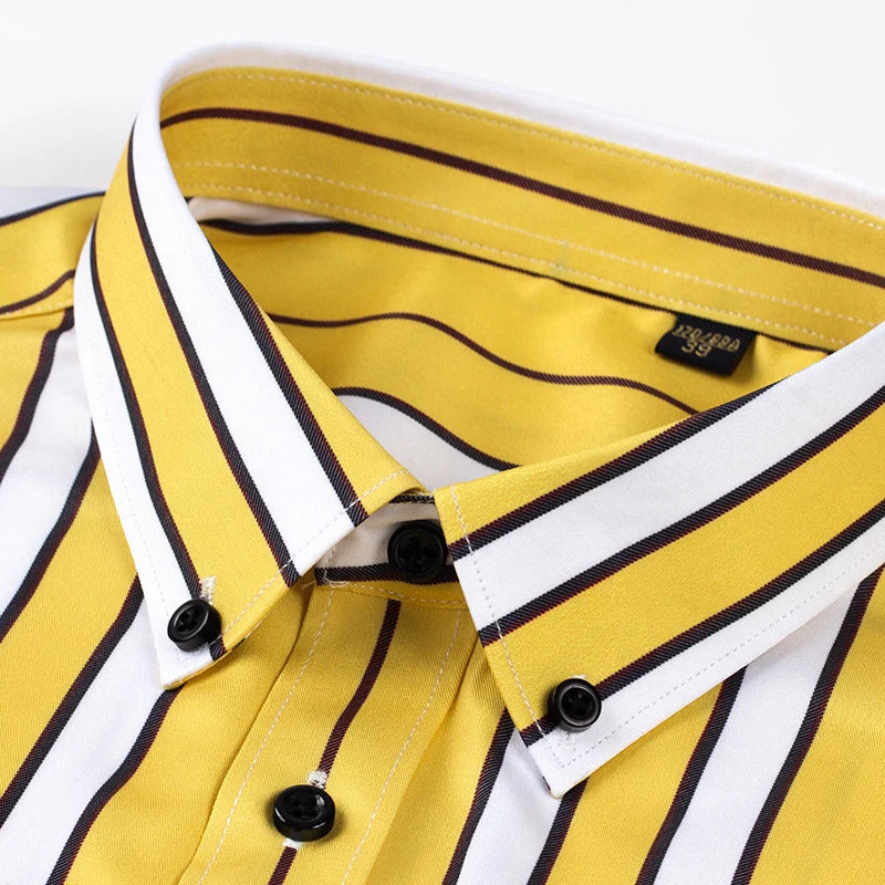 Men Spring Summer Comfortable Vertical Striped Strech Mens Dress Shirts Long Sleeve Soft Business Work Shirt  No Pocket Male