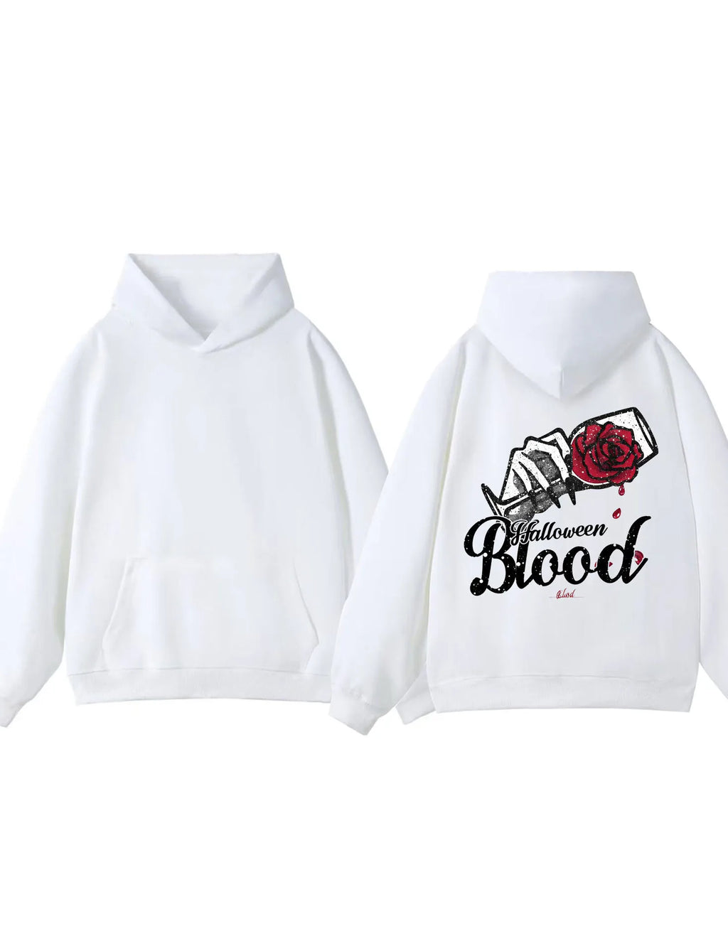 Halloween Blood Skeleton Hand Rose Graphic White Hoodie Men Women Fashion Casual Streetwear Hoodie Art Design 2025 Trendy