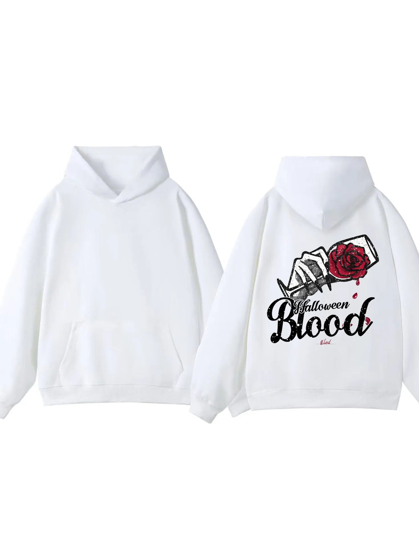 Halloween Blood Skeleton Hand Rose Graphic White Hoodie Men Women Fashion Casual Streetwear Hoodie Art Design 2025 Trendy