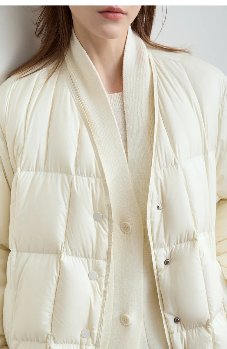 AMII 2024 Winter New Women's Shoulder Sleeves Thickened Collision Material Splicing Wool Fake Two-piece Down Jacket 12444054