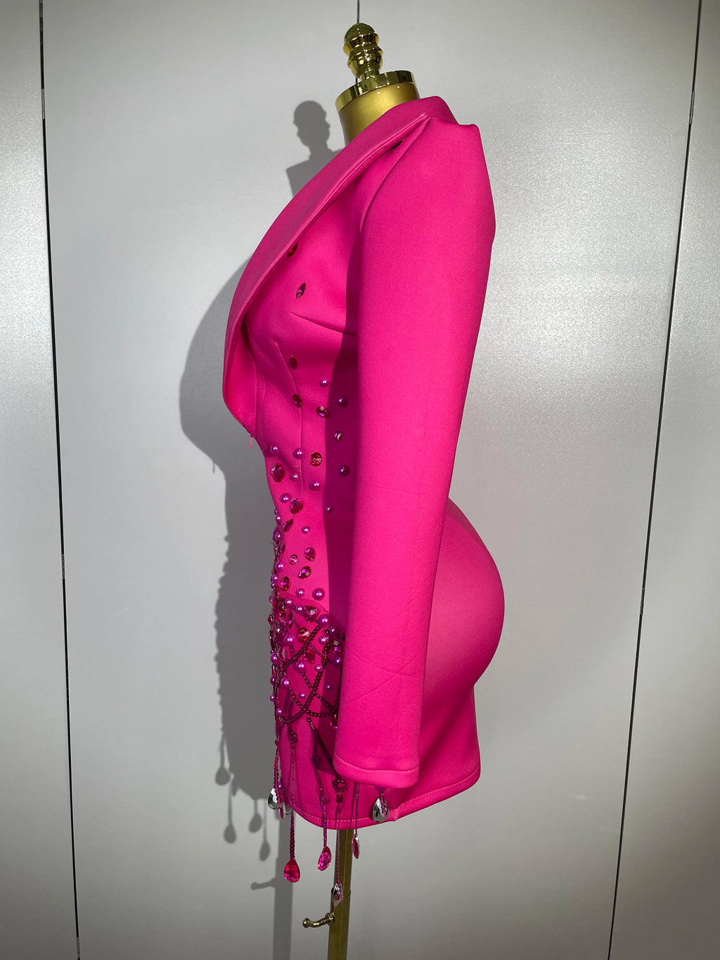 Sparkly Crystal Chains Pearls Long Sleeve Mini Dress 2025 Women Birthday Evening Party Nightclub Outfit Singer Wedding Costume