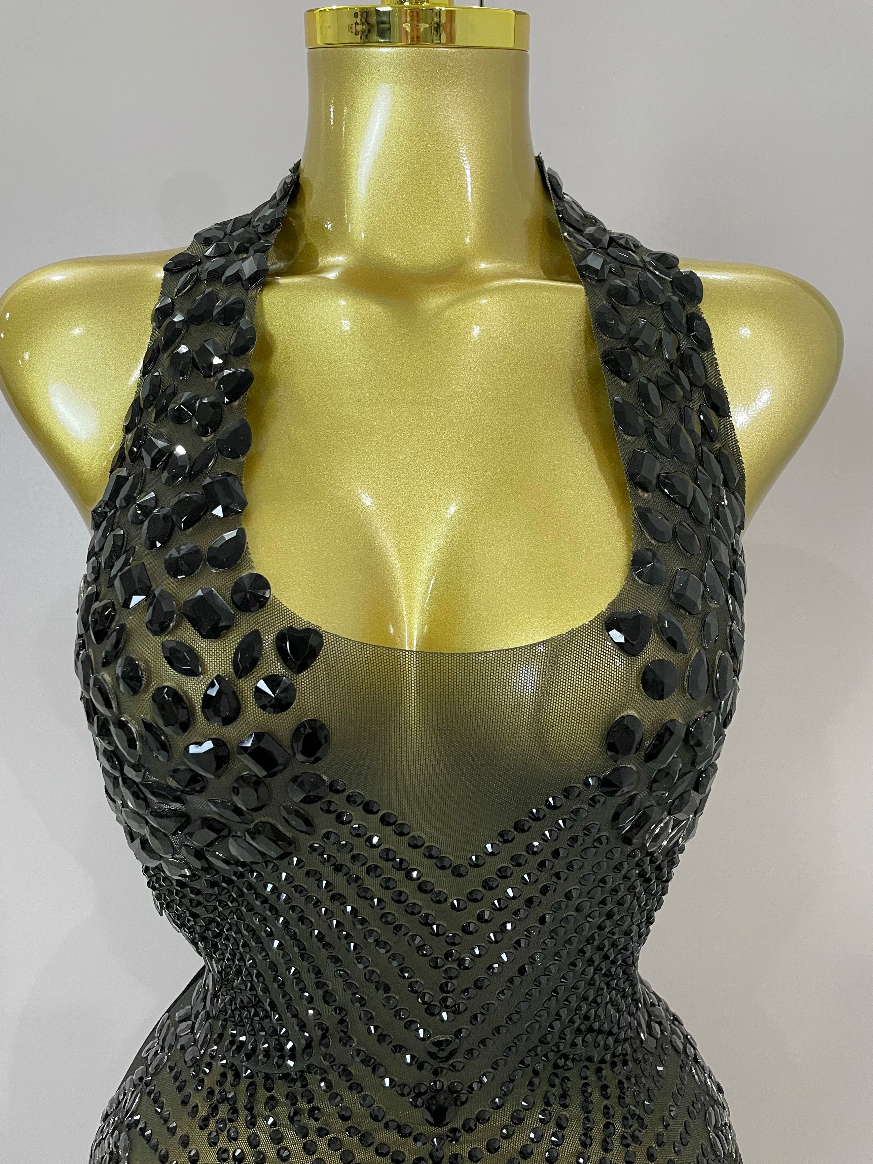 2025 New Sexy Sparkly Rhinestones Halter Backless Mesh Velour Short Dress Women Evening Prom Celebrate Birthday Party Stage Wear