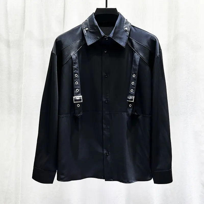 Autumn New Design Niche Splicing Long Sleeved Shirt for Men Fashionable Personality Loose and Versatile Shirt for Men