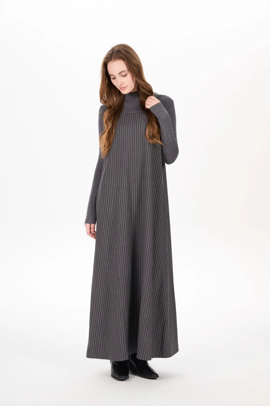 AS AW25 pinstripe collection slip dress + knit mockneck top + embroidery cableknit + stripe pleat skirt