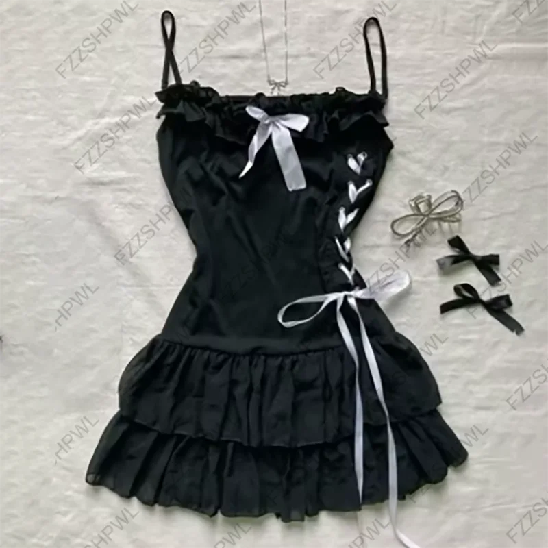 2000s 2000s Summer Punk Gothic Slim Vintage Fashion Dress emo girl  Women Clothing Dress Y2k Style Dot Printed Women Dress Spicy