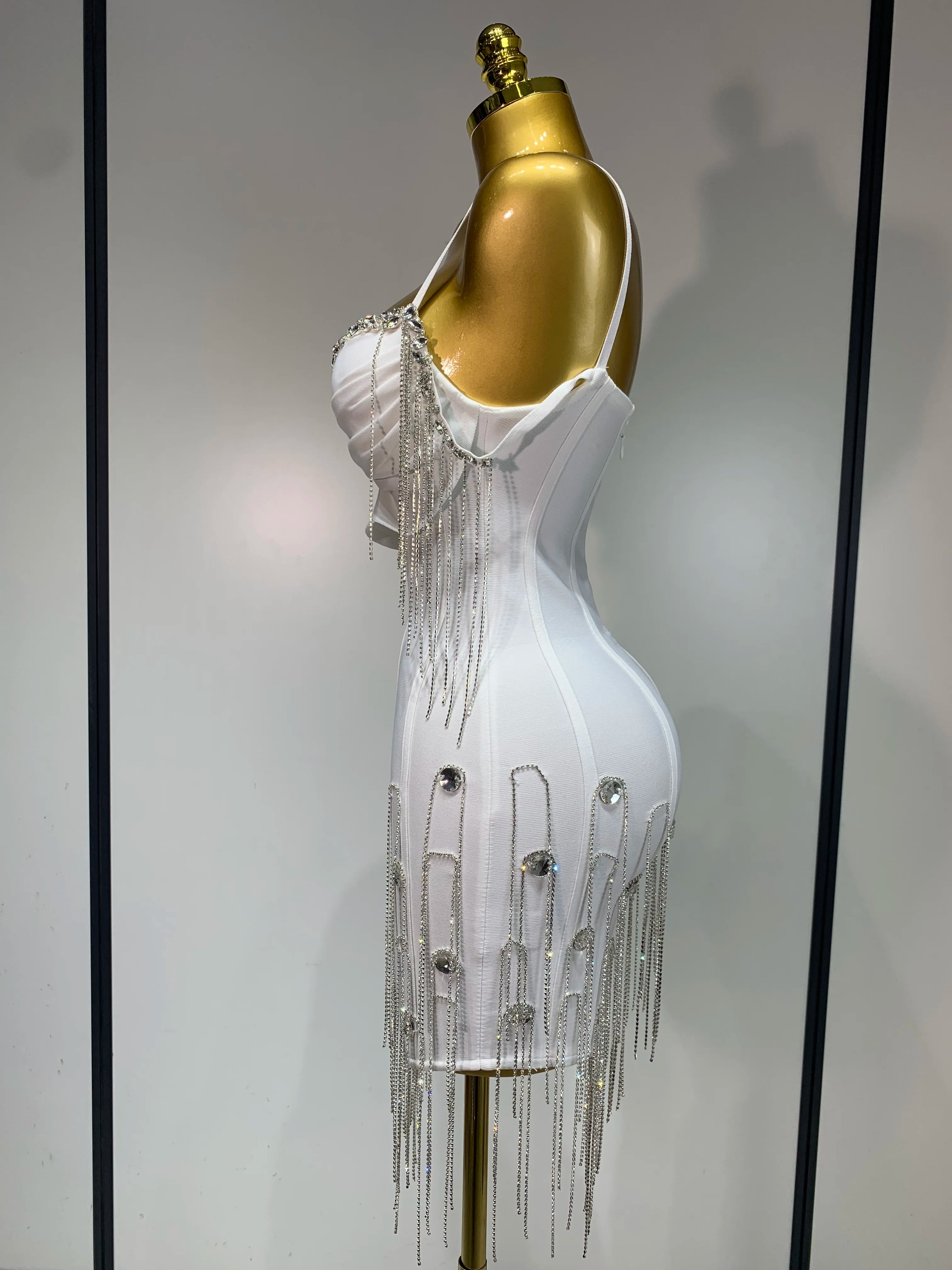 Sexy Backless Spaghetti Strap Bodycon Sleeveless Bandage Dress Elegant Prom Gown Club Evening Party Luxury Birthday Dresses