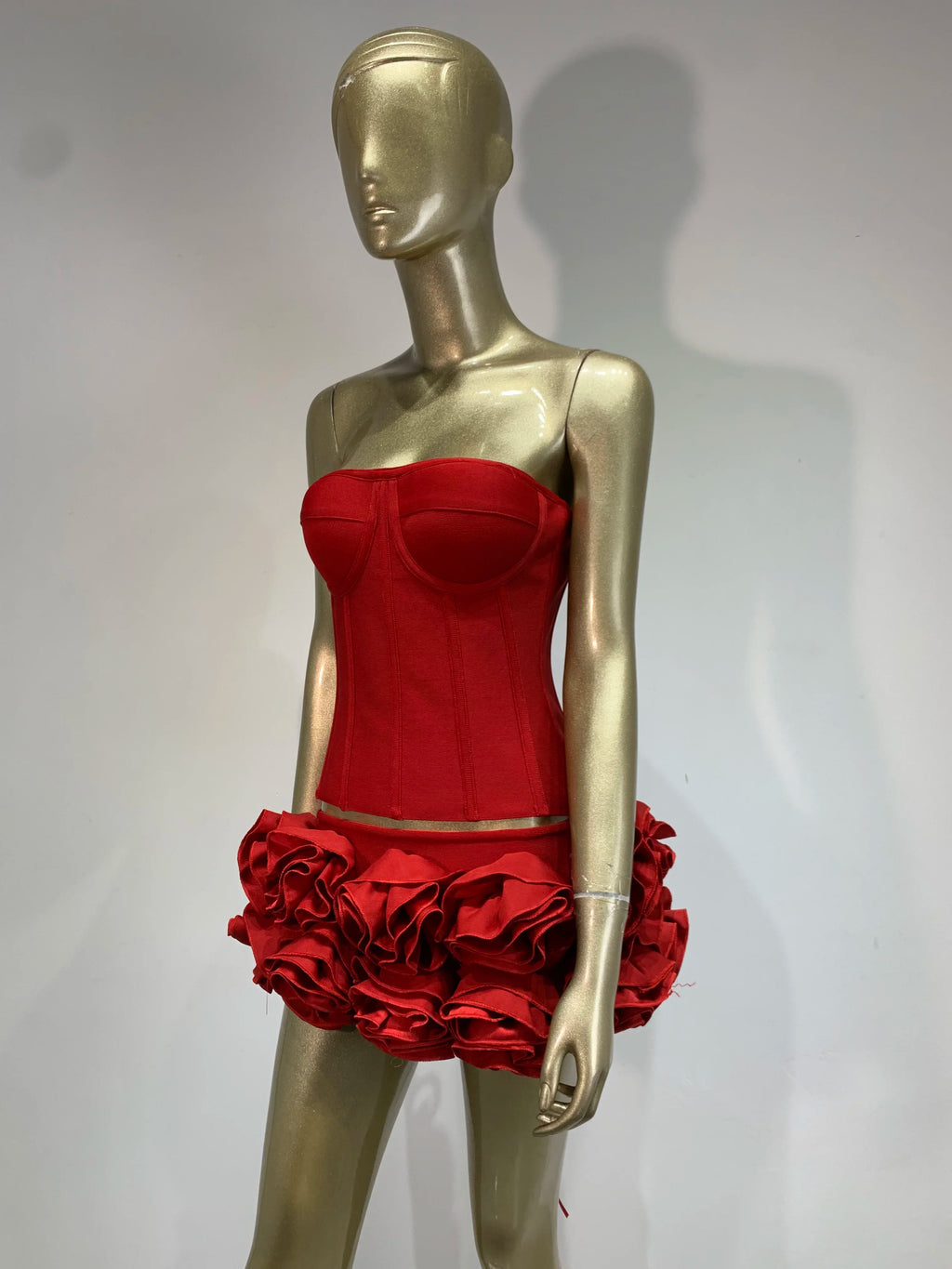 Women Red Bodycon Mini Bandage Outfits Club Party Strapless Laced Up Back Tops And Mini Short Skirts Two Piece Sets Nightwears