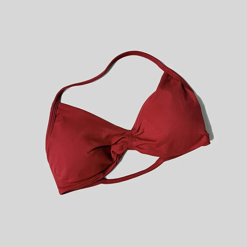 Strappy Sports Bra Seamless Women Clothes Halter Padded Yoga Bra Backless Gym Top Bras Fitness Scrunch Workout Yoga Tank Tops