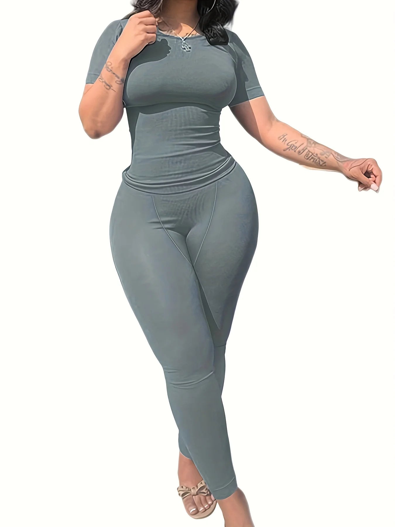 New style Lounge Wear Ribbed Casual 2 Piece Summer Shorts Set For Women Sleeve Top+Elastic Leggings Outfits