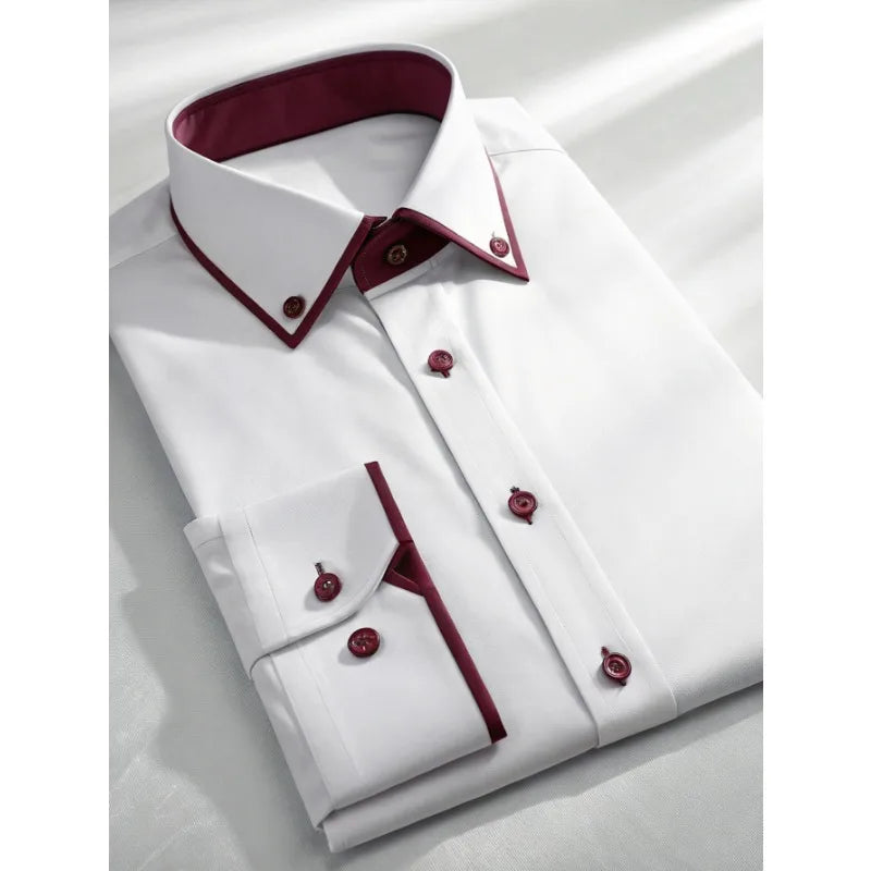 FGKKS New Men Casual White Shirt Fashion Men's Long Sleeve Four Season Elastic Male Business Shirts