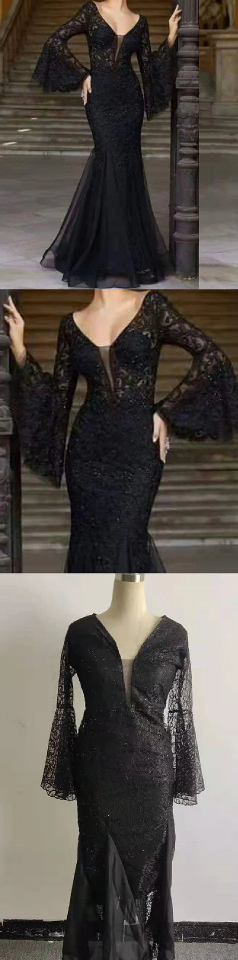 New 2025 Women's Sexy V Neck Long Flare Sleeve Wedding Party Dresses  Female Evening Elegant Night Club Prom Long Maxi Dresses