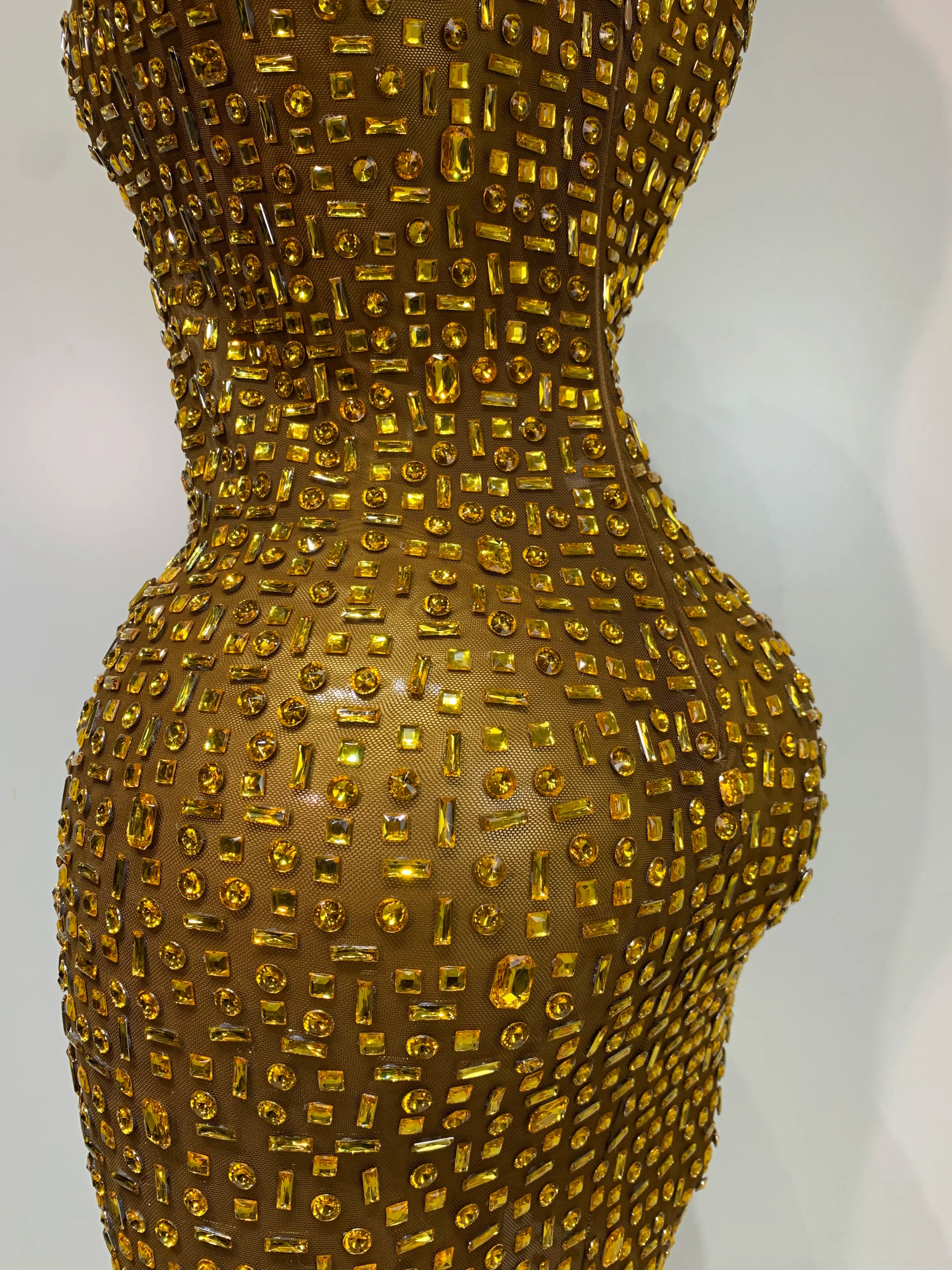 Sparkly Rhinestone Sleeveless Stretch Long Dress Women Sexy Mesh Celebrate Evening Prom Luxury Birthday Dress Evening Party Wear