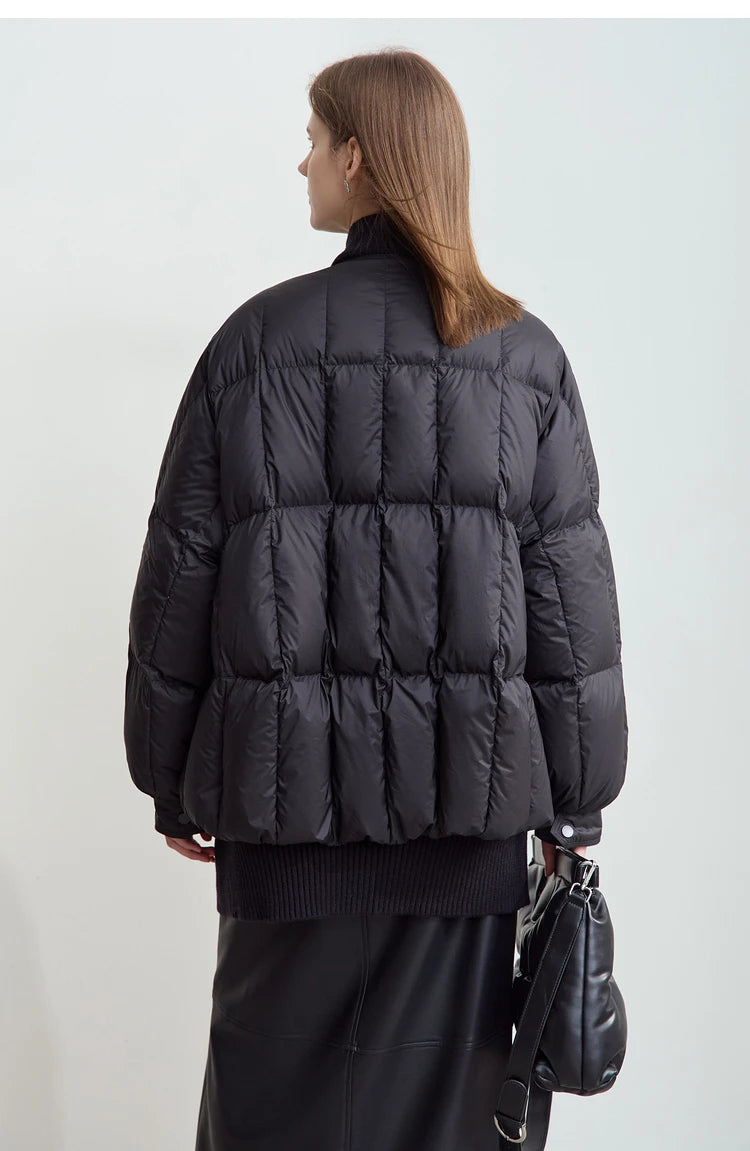 AMII 2024 Winter New Women's Shoulder Sleeves Thickened Collision Material Splicing Wool Fake Two-piece Down Jacket 12444054