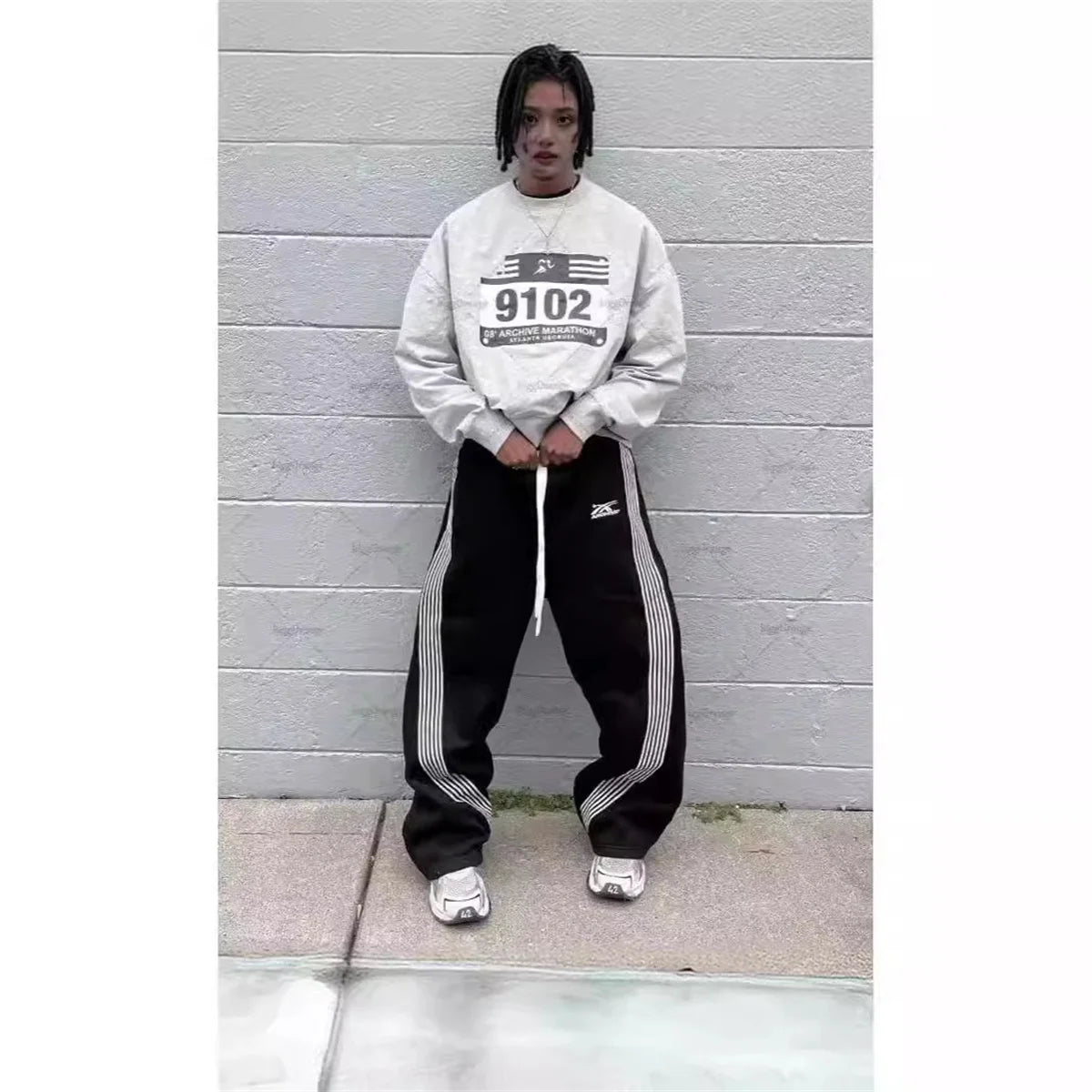 Y2k Gray Casual Pants Vintage Functional Tactical Men's Women's Premium Jogging Wide Leg Pants Drawstring Streetwear Sweatpants