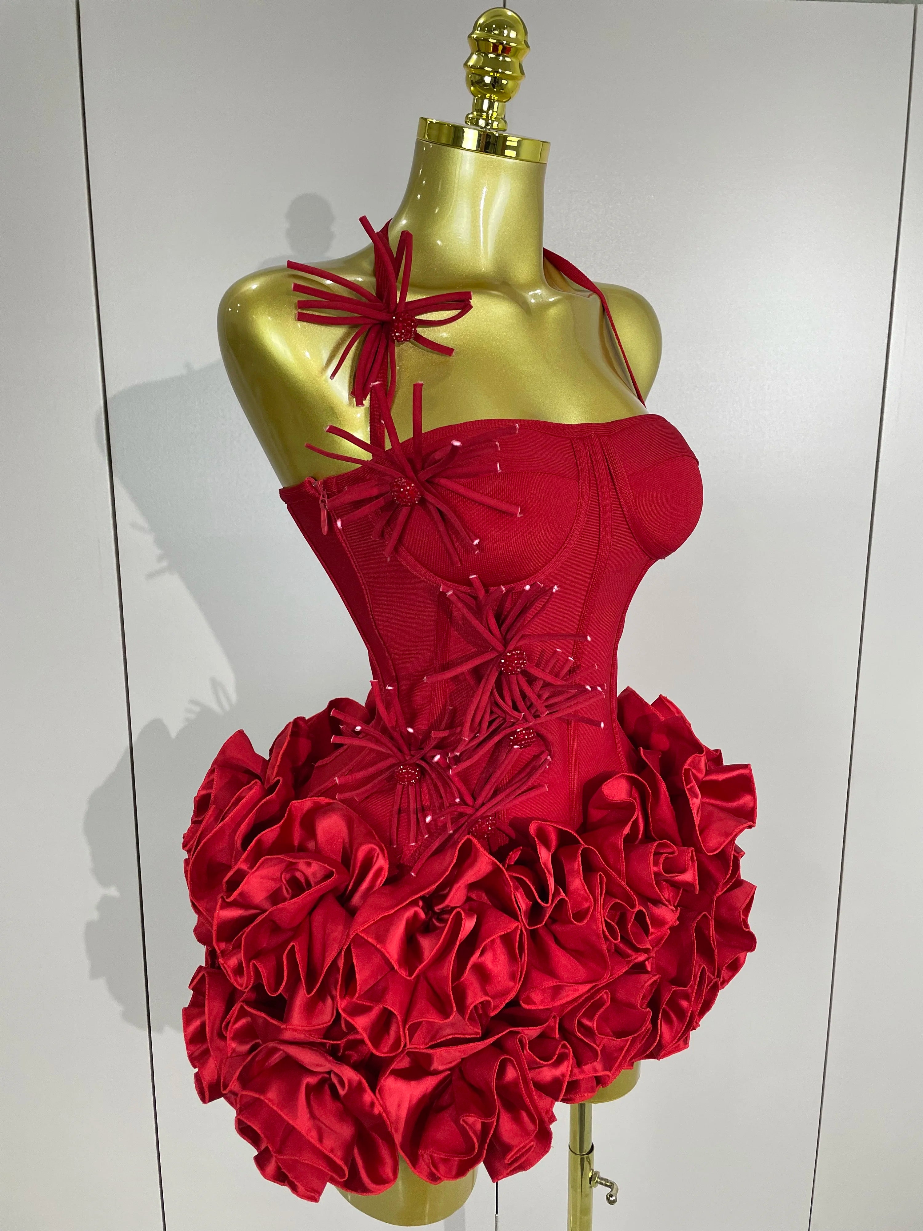 Sexy Halter Prom Gown Celebrity Club Two Piece Set Cocktail Elegant Women Fashion Luxury Birthday Party Red Black Bandage Outfit