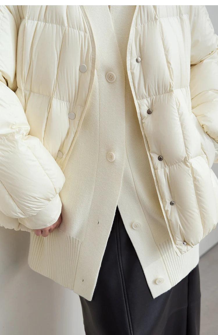 AMII 2024 Winter New Women's Shoulder Sleeves Thickened Collision Material Splicing Wool Fake Two-piece Down Jacket 12444054