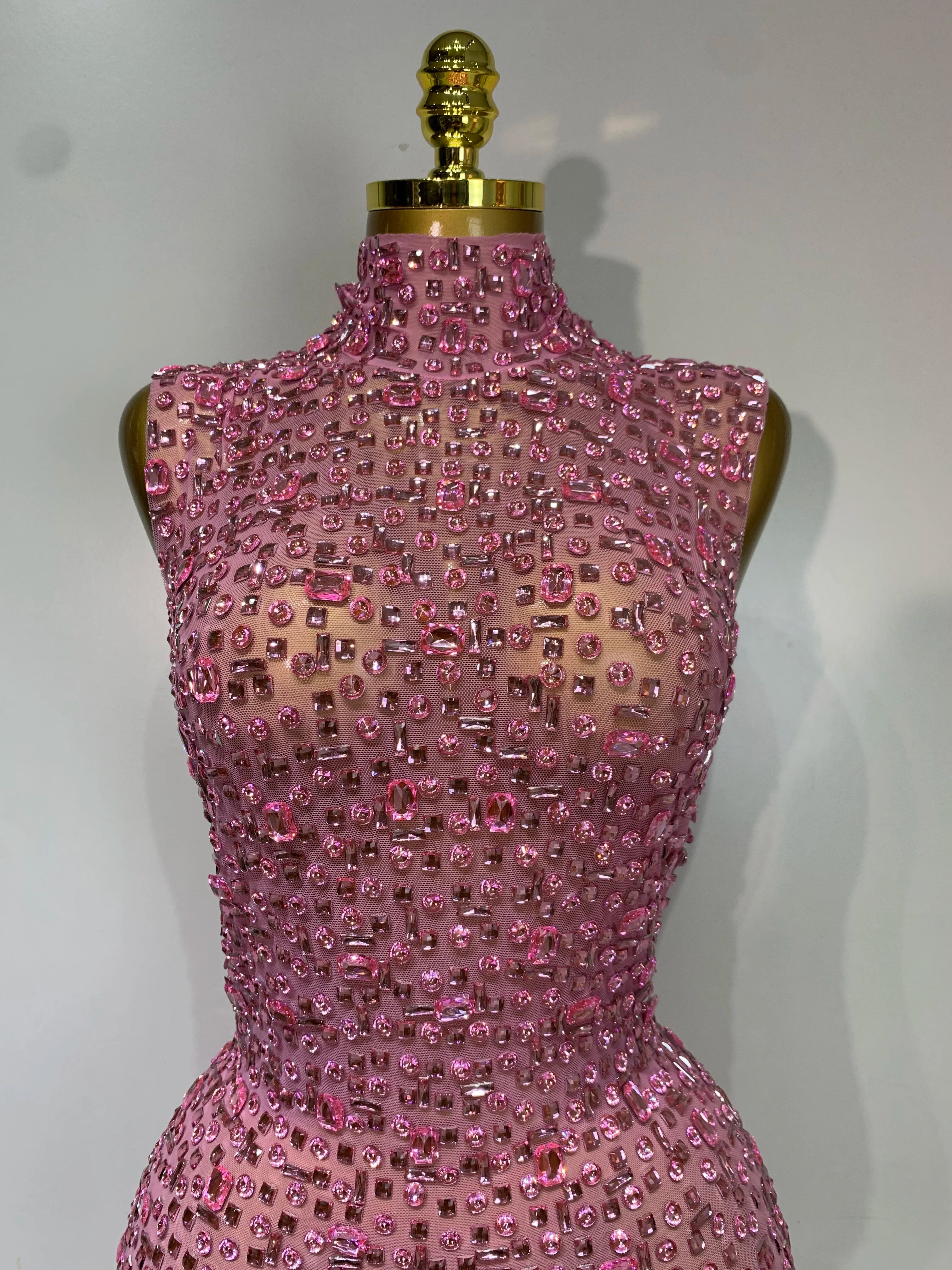 Sparkly Rhinestone Sleeveless Stretch Long Dress Women Sexy Mesh Celebrate Evening Prom Luxury Birthday Dress Evening Party Wear