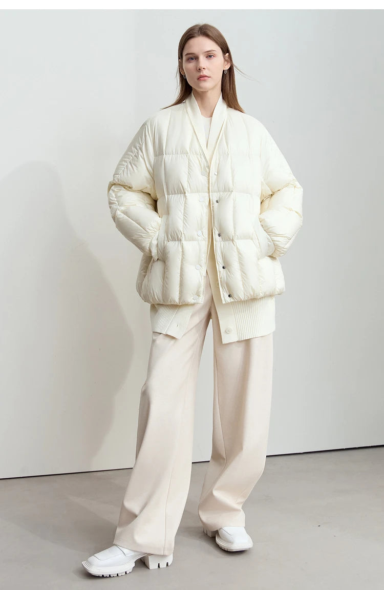 AMII 2024 Winter New Women's Shoulder Sleeves Thickened Collision Material Splicing Wool Fake Two-piece Down Jacket 12444054