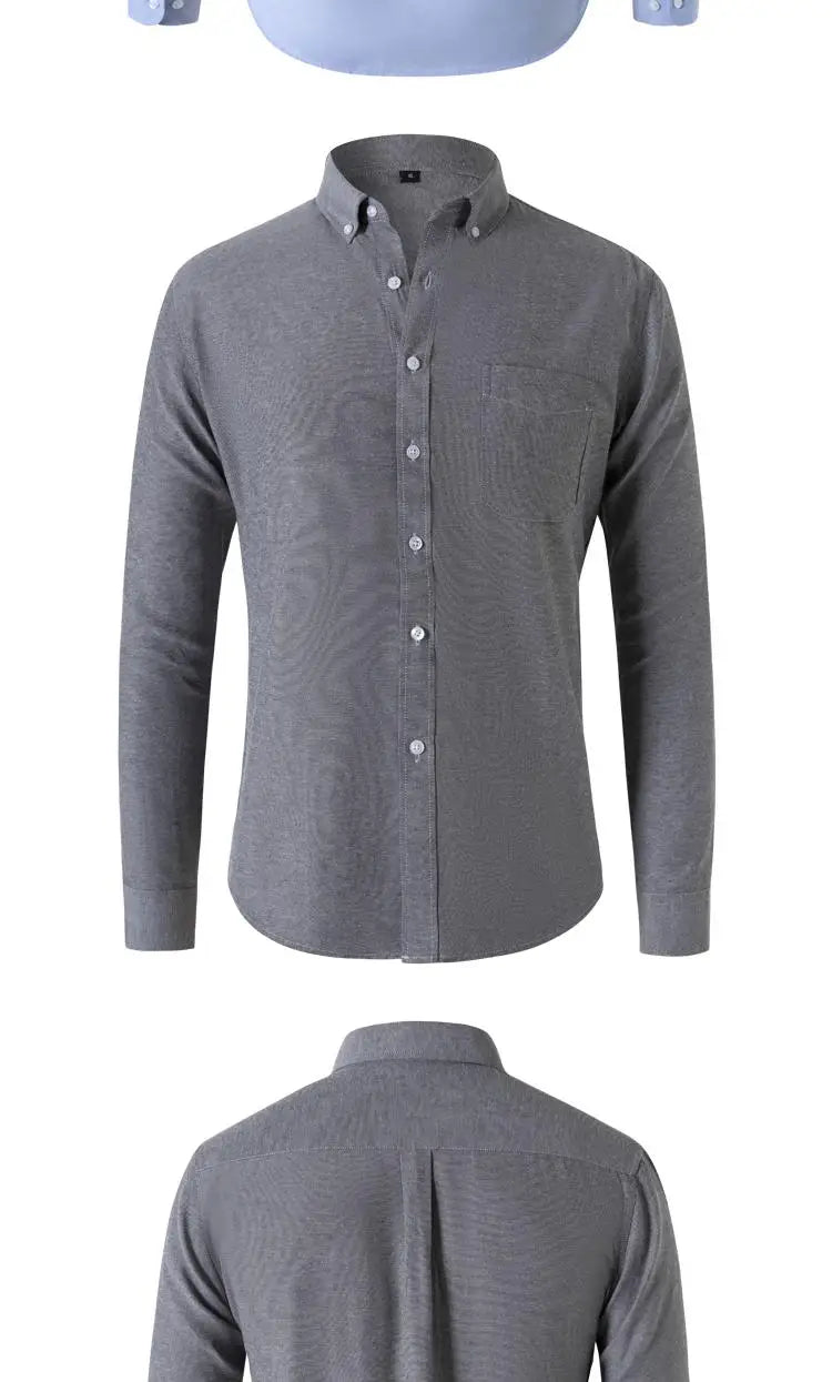 M-5XL Spring and Autumn Men's Shirt Oxford Cotton Fabric Shirt Long Sleeve Solid Color Polo Neck Shirt Business Casual Fit Top