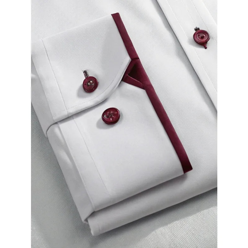 FGKKS New Men Casual White Shirt Fashion Men's Long Sleeve Four Season Elastic Male Business Shirts