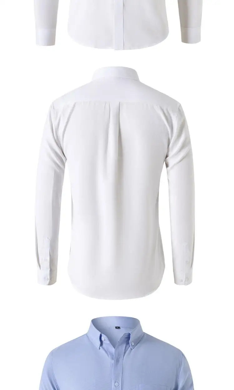 M-5XL Spring and Autumn Men's Shirt Oxford Cotton Fabric Shirt Long Sleeve Solid Color Polo Neck Shirt Business Casual Fit Top