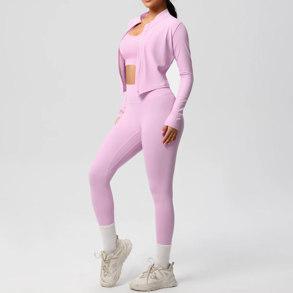 3pcs Sportswear Yoga Set Gym Sports Bra Zipper Jacket Leggings Clothes Sportswear Yoga Suits For Women Fitness Set Tracksuit