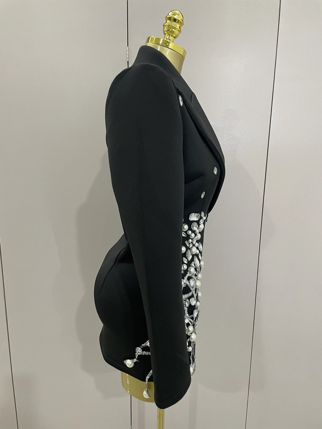 Sparkly Crystal Chains Pearls Long Sleeve Mini Dress 2025 Women Birthday Evening Party Nightclub Outfit Singer Wedding Costume