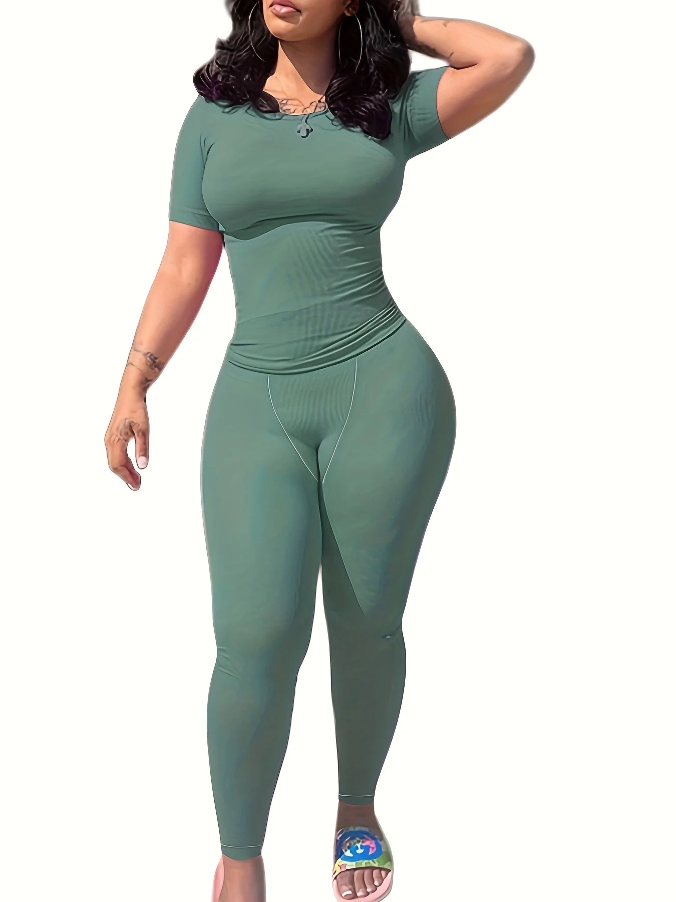 New style Lounge Wear Ribbed Casual 2 Piece Summer Shorts Set For Women Sleeve Top+Elastic Leggings Outfits