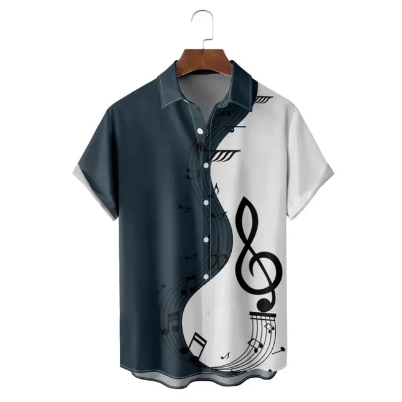 Summer Shirts Men 2023 Hawaiian Men's Short Sleeve Shirt Music Note Print Women Beach Travel Casual Oversized Clothing