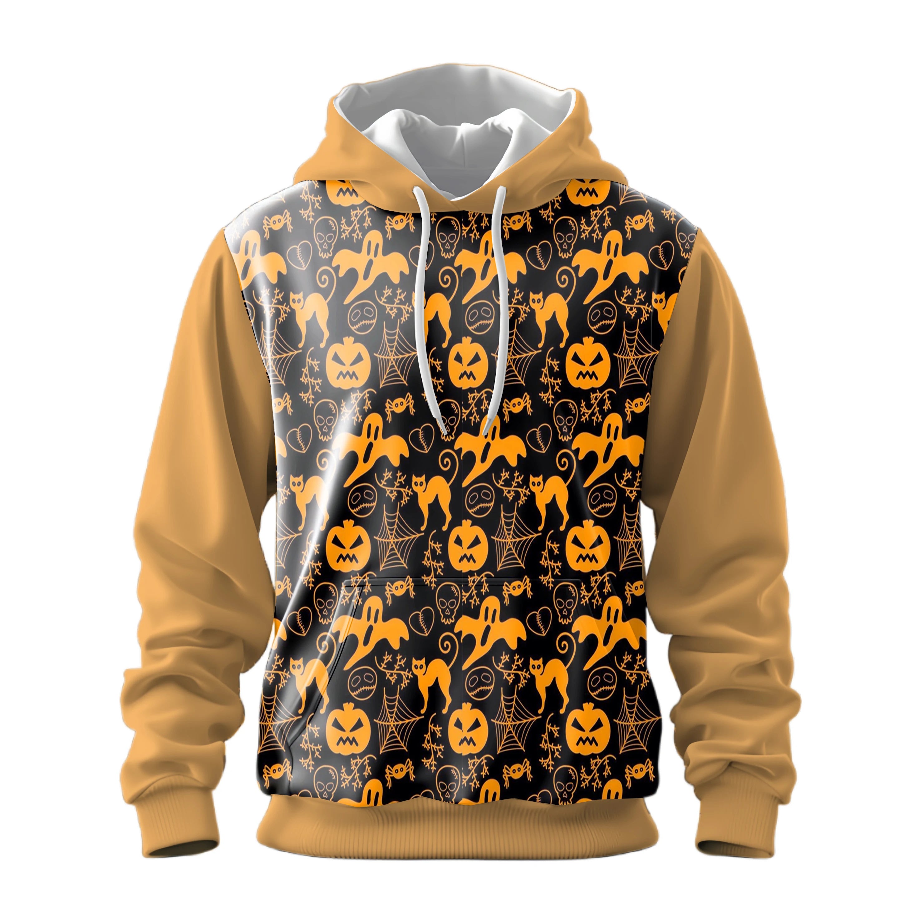 Happy Halloween Strange Pumpkin Ghost Skull Full Print Men's Pullover Hooded Hoodie Fashion Match Color Soft Comforted Windproof