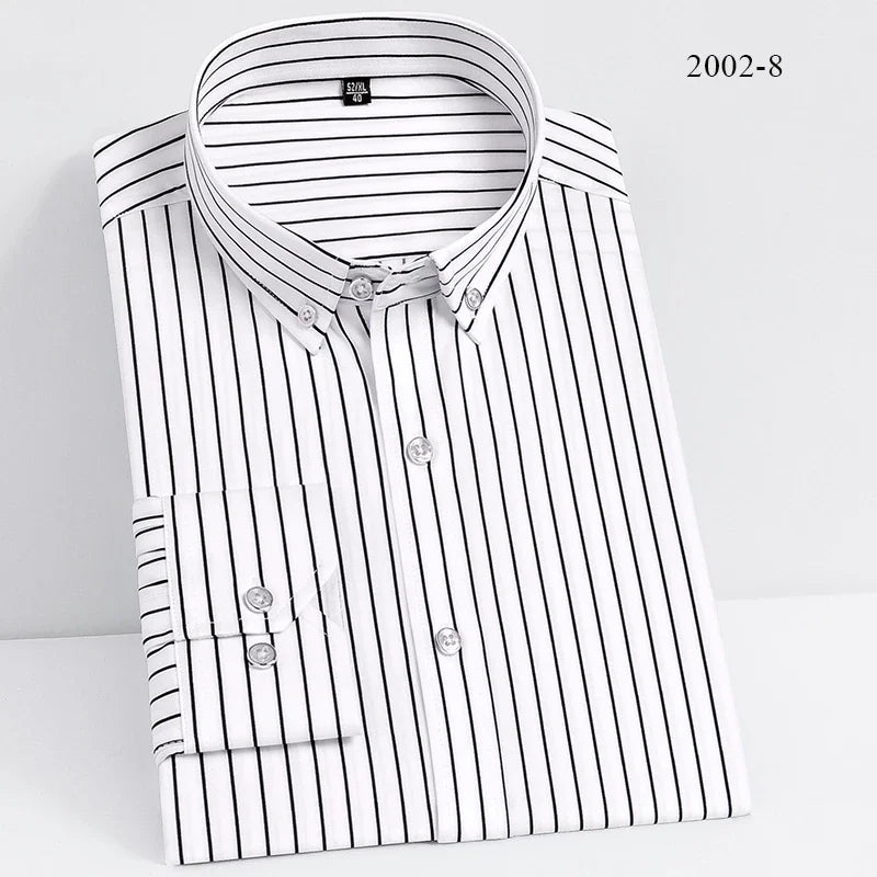 Men Spring Summer Comfortable Vertical Striped Strech Mens Dress Shirts Long Sleeve Soft Business Work Shirt  No Pocket Male