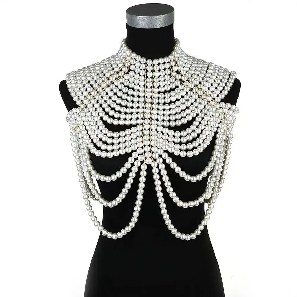 Sexy Women's Pearl Body Chains Bra Shawl Fashion Adjustable Size Shoulder Necklaces Tops Chain Wedding Dress Pearls Body Jewelry