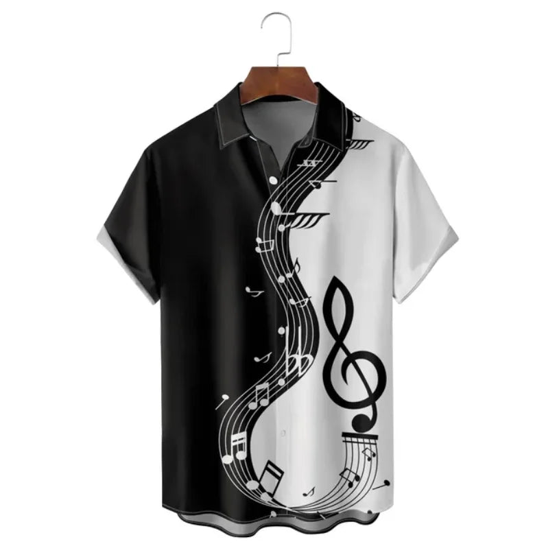Summer Shirts Men 2023 Hawaiian Men's Short Sleeve Shirt Music Note Print Women Beach Travel Casual Oversized Clothing