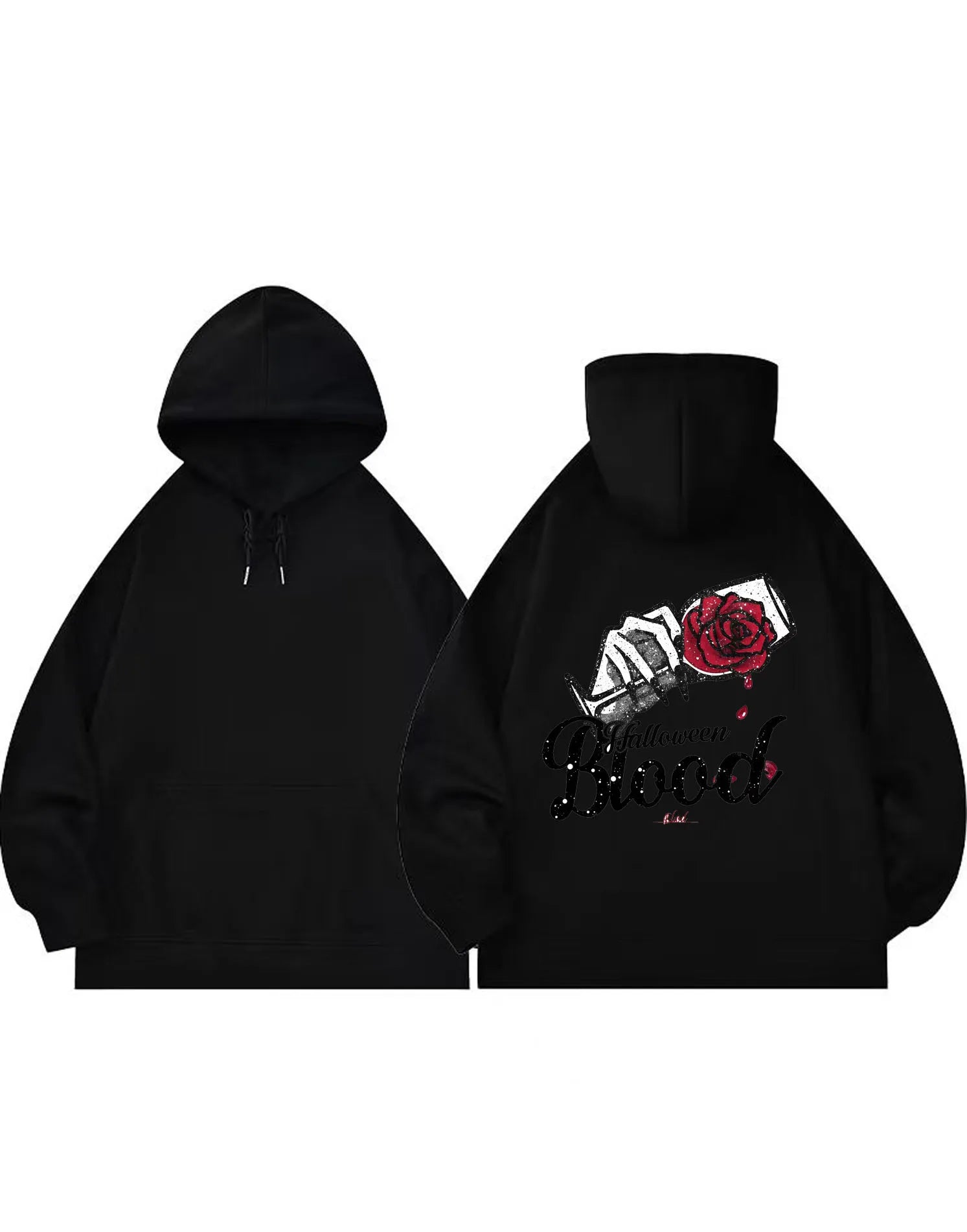 Halloween Blood Skeleton Hand Rose Graphic White Hoodie Men Women Fashion Casual Streetwear Hoodie Art Design 2025 Trendy