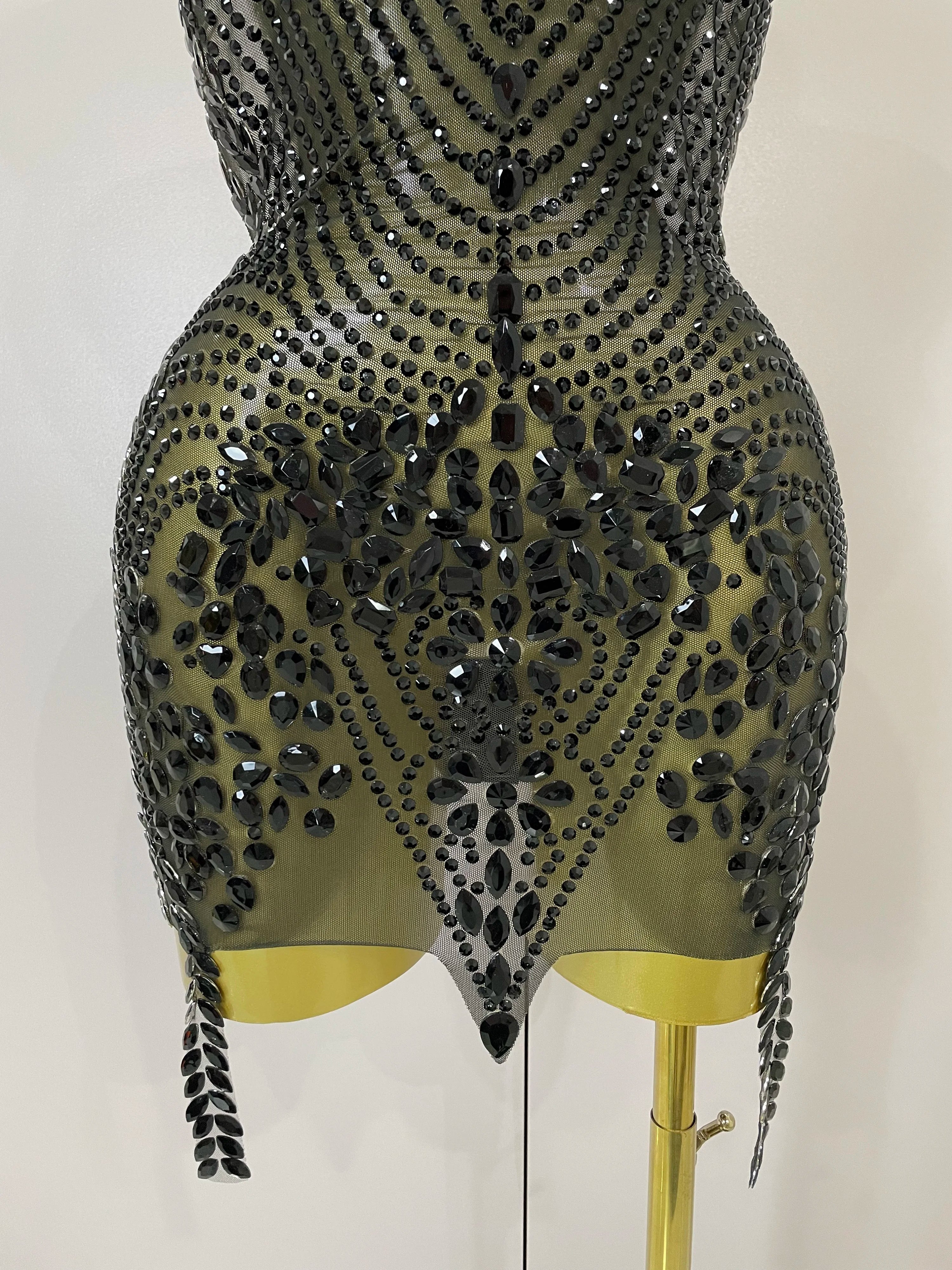 2025 New Sexy Sparkly Rhinestones Halter Backless Mesh Velour Short Dress Women Evening Prom Celebrate Birthday Party Stage Wear