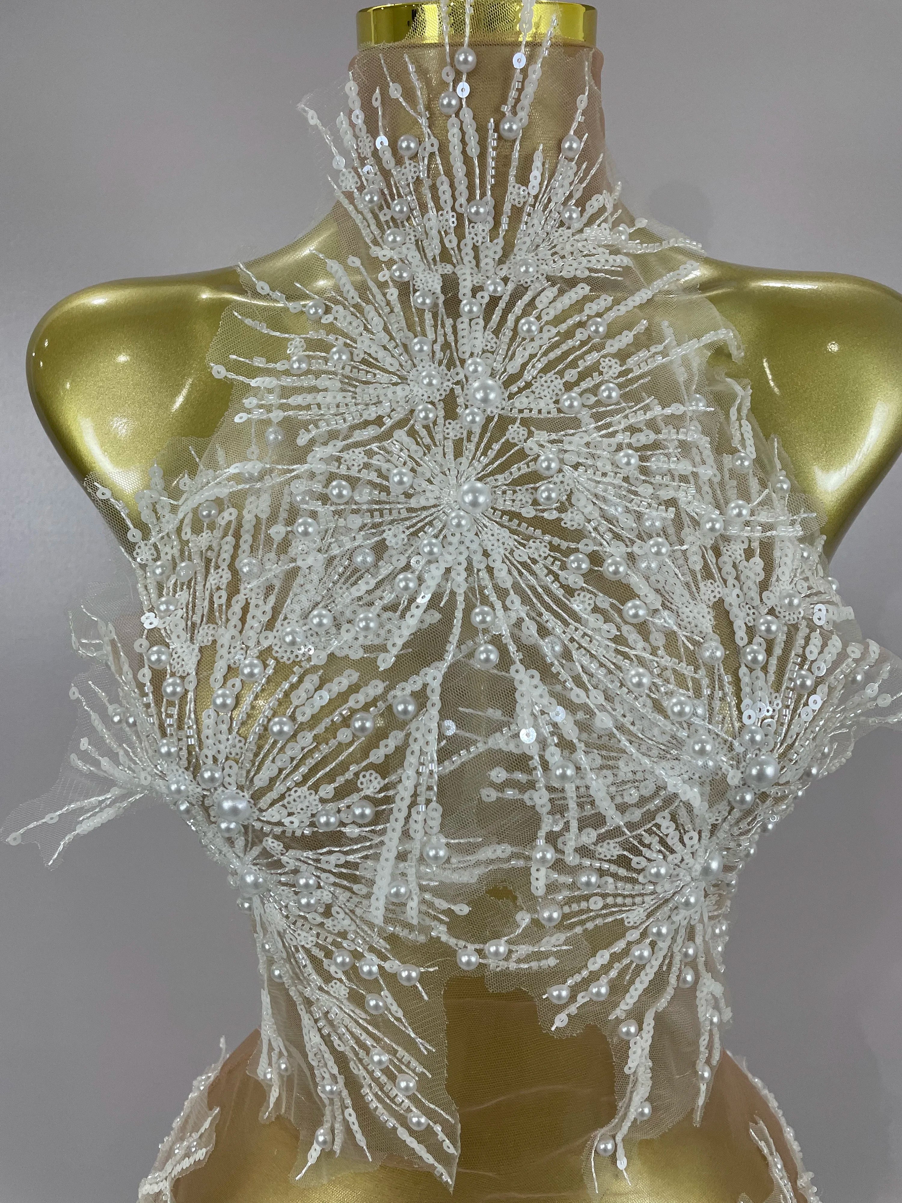 2025 Sexy Pearl Sequins Tassel Sleeveless Glitter Mini Dress Women Singer Bar Nightclub Stage Performance Clothing Show Outfit