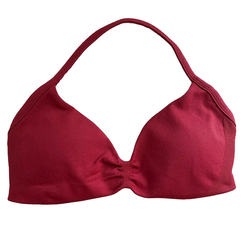 Strappy Sports Bra Seamless Women Clothes Halter Padded Yoga Bra Backless Gym Top Bras Fitness Scrunch Workout Yoga Tank Tops