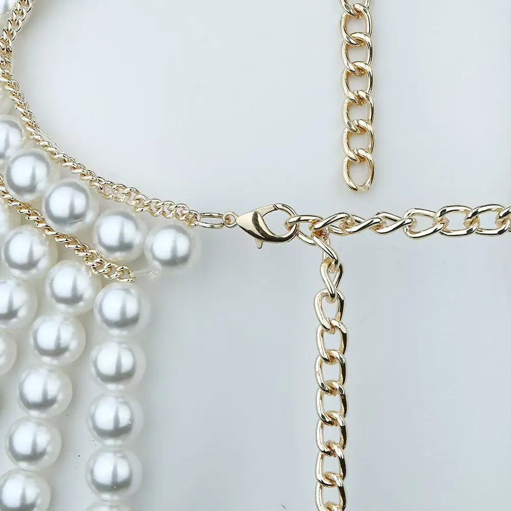 Sexy Women's Pearl Body Chains Bra Shawl Fashion Adjustable Size Shoulder Necklaces Tops Chain Wedding Dress Pearls Body Jewelry