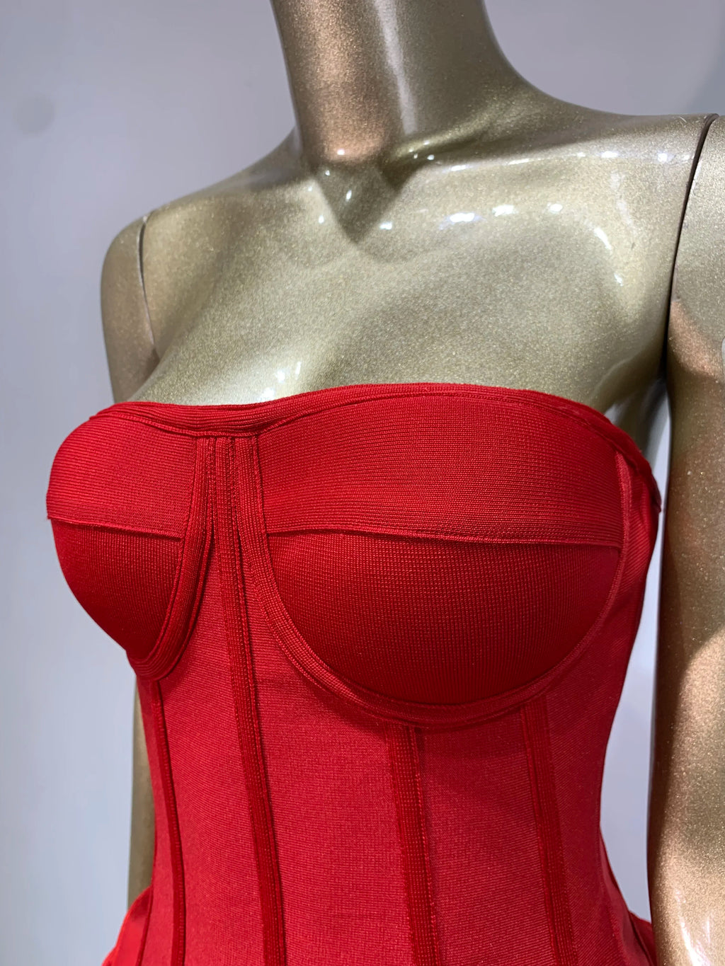 Women Red Bodycon Mini Bandage Outfits Club Party Strapless Laced Up Back Tops And Mini Short Skirts Two Piece Sets Nightwears