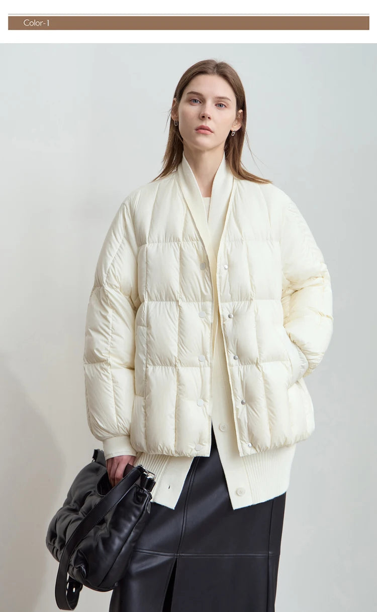 AMII 2024 Winter New Women's Shoulder Sleeves Thickened Collision Material Splicing Wool Fake Two-piece Down Jacket 12444054