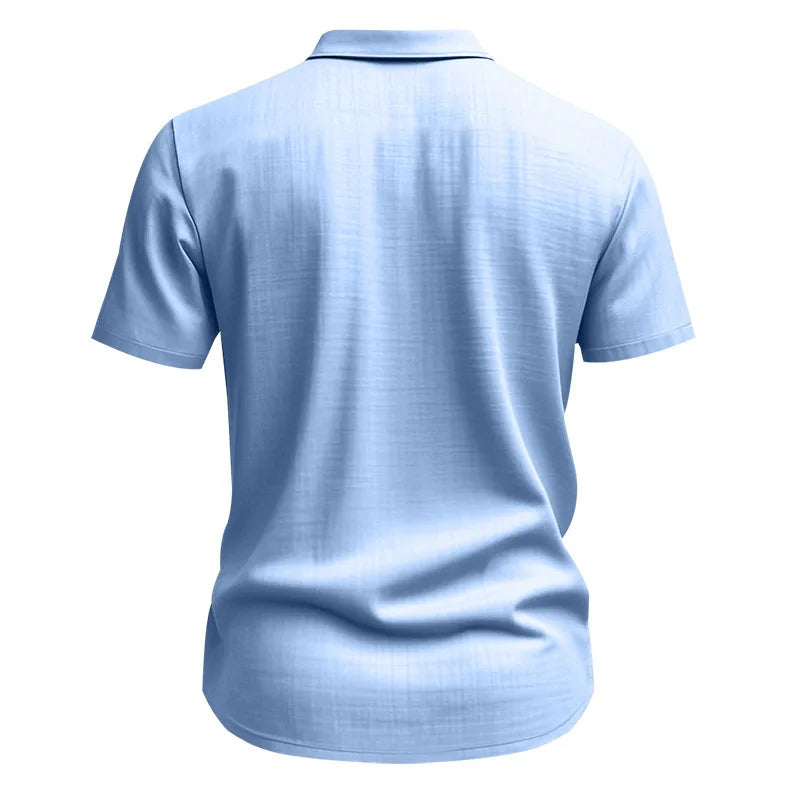 Men's Cotton Linen Short-Sleeved Shirt Summer Solid Color Stand-Up Collar Casual Beach Style plus Size S-5XL