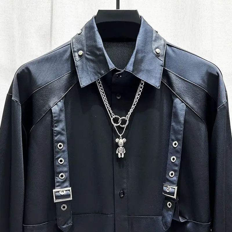 Autumn New Design Niche Splicing Long Sleeved Shirt for Men Fashionable Personality Loose and Versatile Shirt for Men