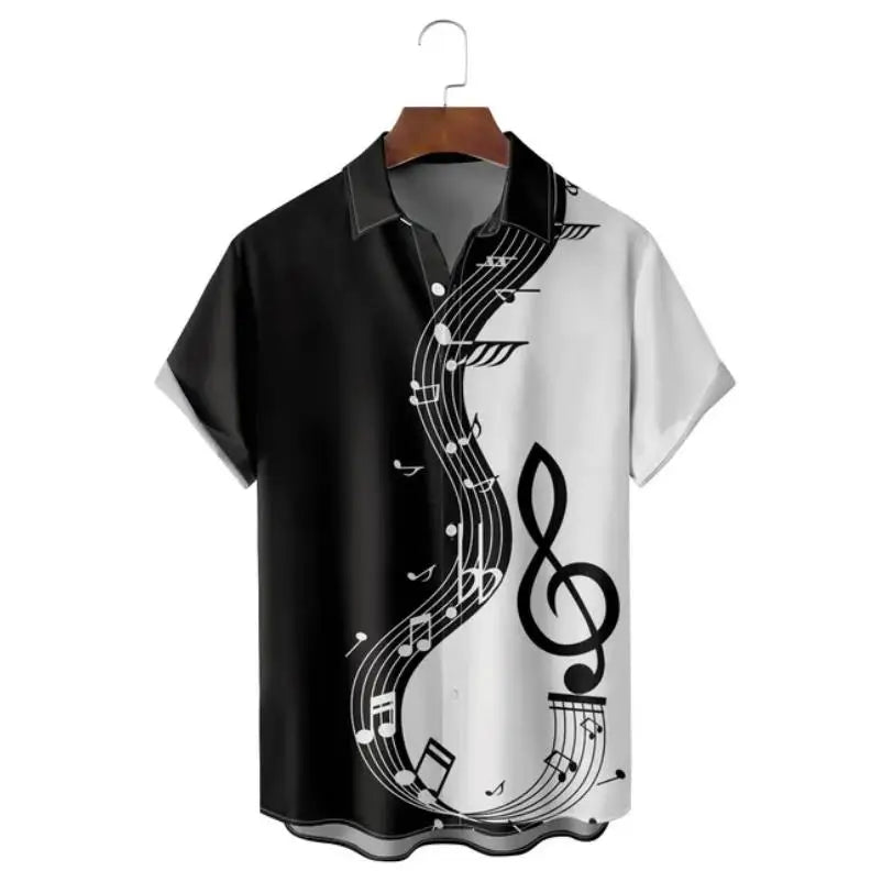 Summer Shirts Men 2023 Hawaiian Men's Short Sleeve Shirt Music Note Print Women Beach Travel Casual Oversized Clothing