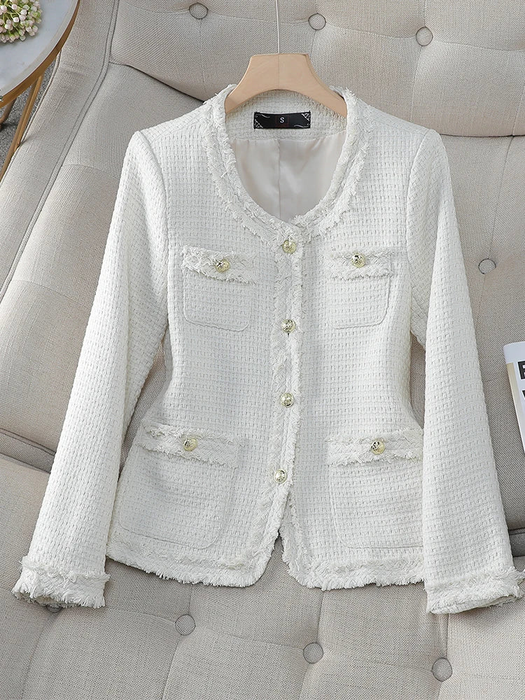 Fashion Pink Beige Blue Black Casual Ladies Blazer Women Long Sleeve Single Breasted O-Neck Slim Female Autumn Winter Jacket